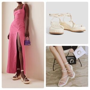 JIMMY CHOO Drive Pearl Embellished Wedge Heel Sandals